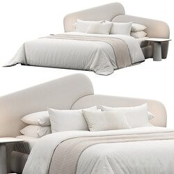 Rounded Linen Upholstered Headboard Bed 