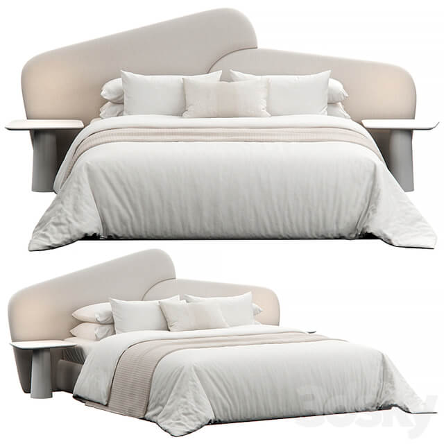 Rounded Linen Upholstered Headboard Bed
