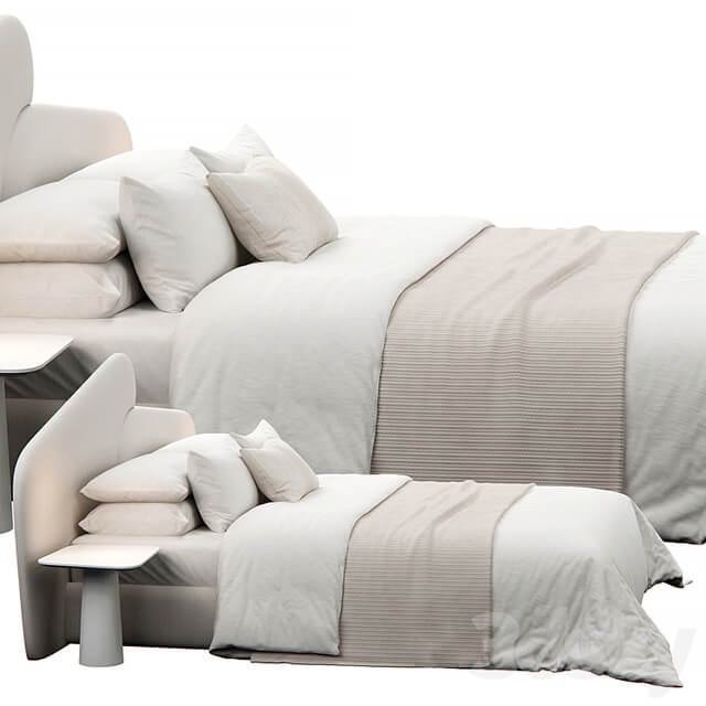 Rounded Linen Upholstered Headboard Bed