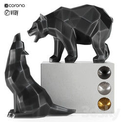 geometric wolf and bear statue 