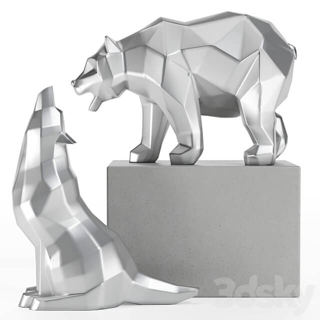 geometric wolf and bear statue