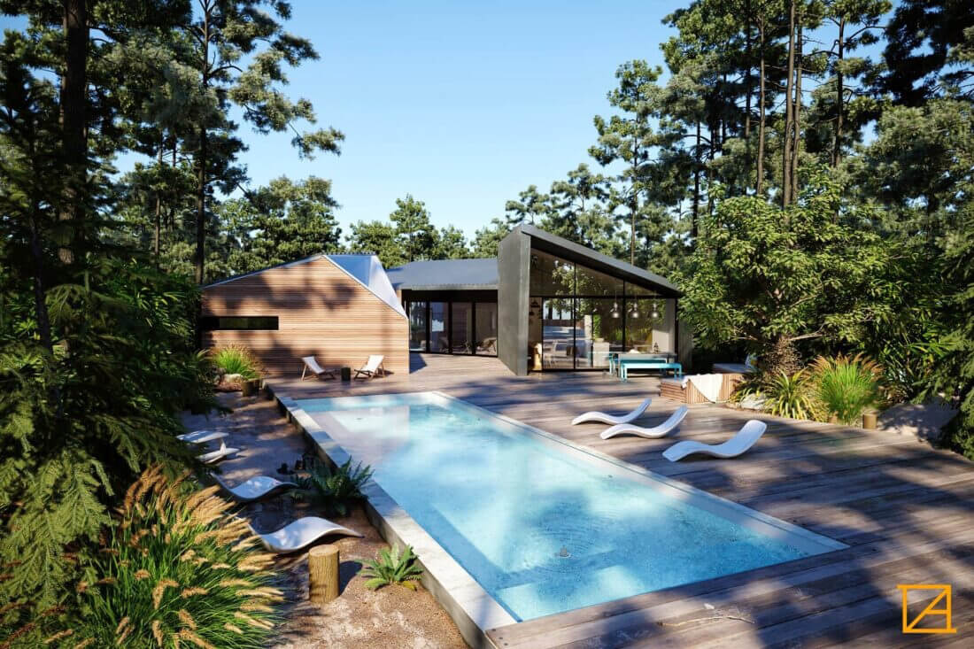 3D Exterior Pool House Scene 3dsmax 