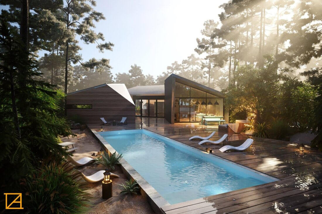 3D Exterior Pool House Scene 3dsmax 