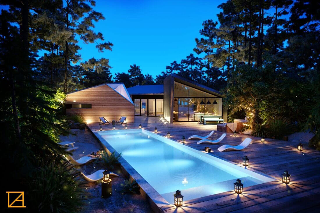 3D Exterior Pool House Scene 3dsmax 