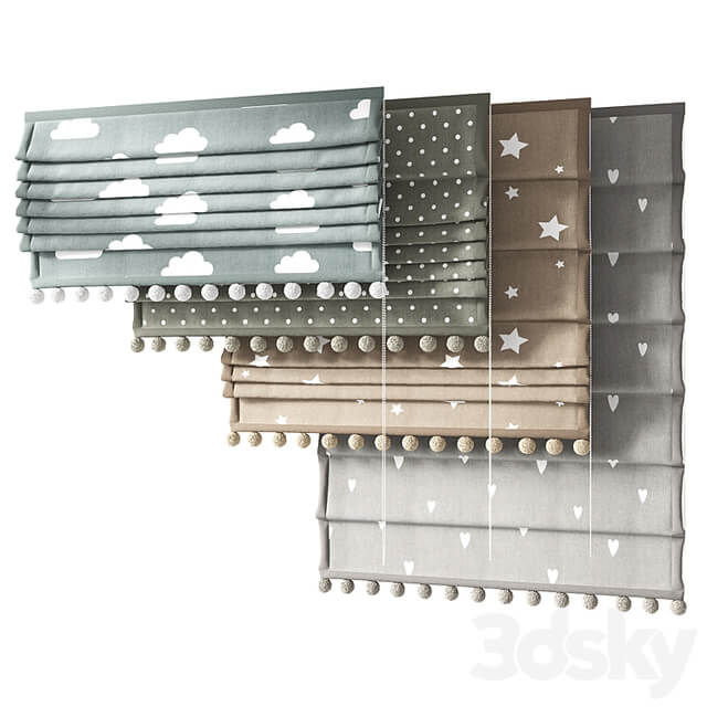 Roman curtains for the nursery with pompoms ZS 01