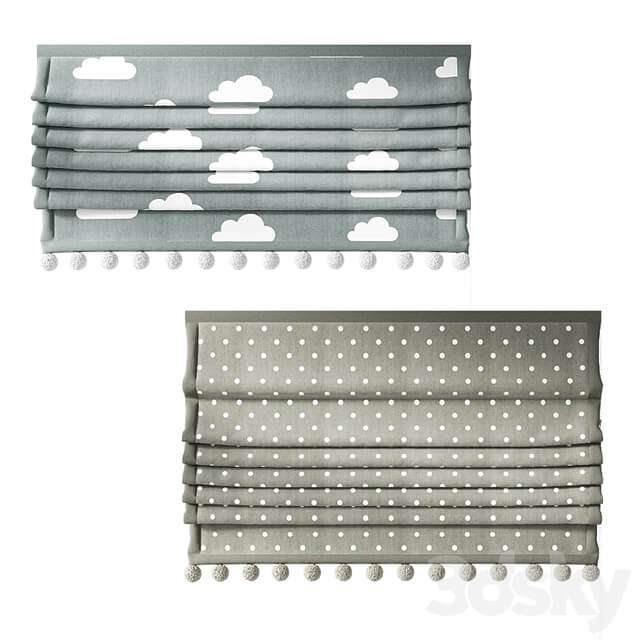 Roman curtains for the nursery with pompoms ZS 01