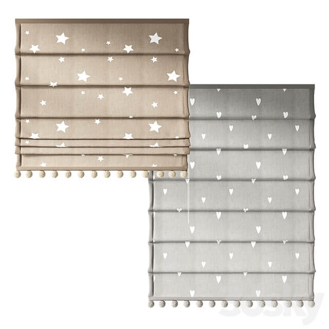 Roman curtains for the nursery with pompoms ZS 01