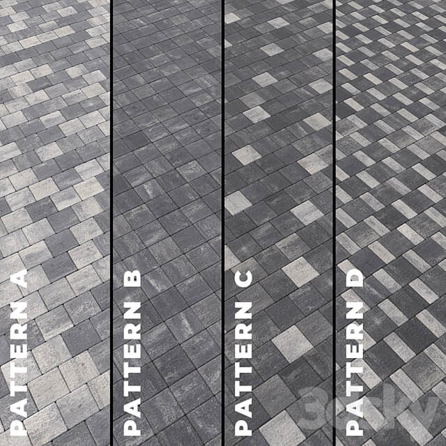 Set of four types of gray paving stones with texture 6290