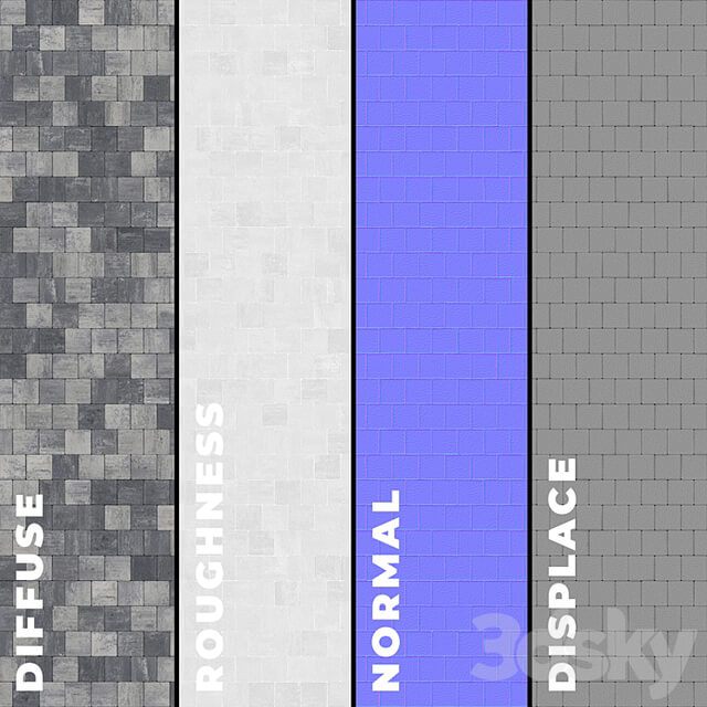 Set of four types of gray paving stones with texture 6290