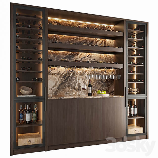 Wine Cabinet With Glasses & Decoration 003