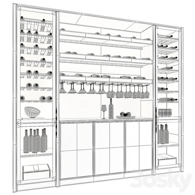 Wine Cabinet With Glasses & Decoration 003