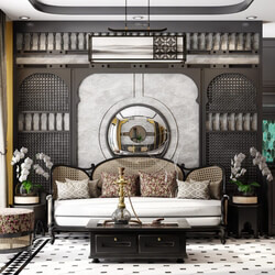  Indochine Livin g Room - Kitchen Interior Model by Meihome Diem 