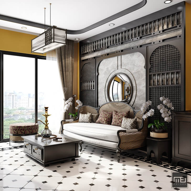  Indochine Livin g Room - Kitchen Interior Model by Meihome Diem