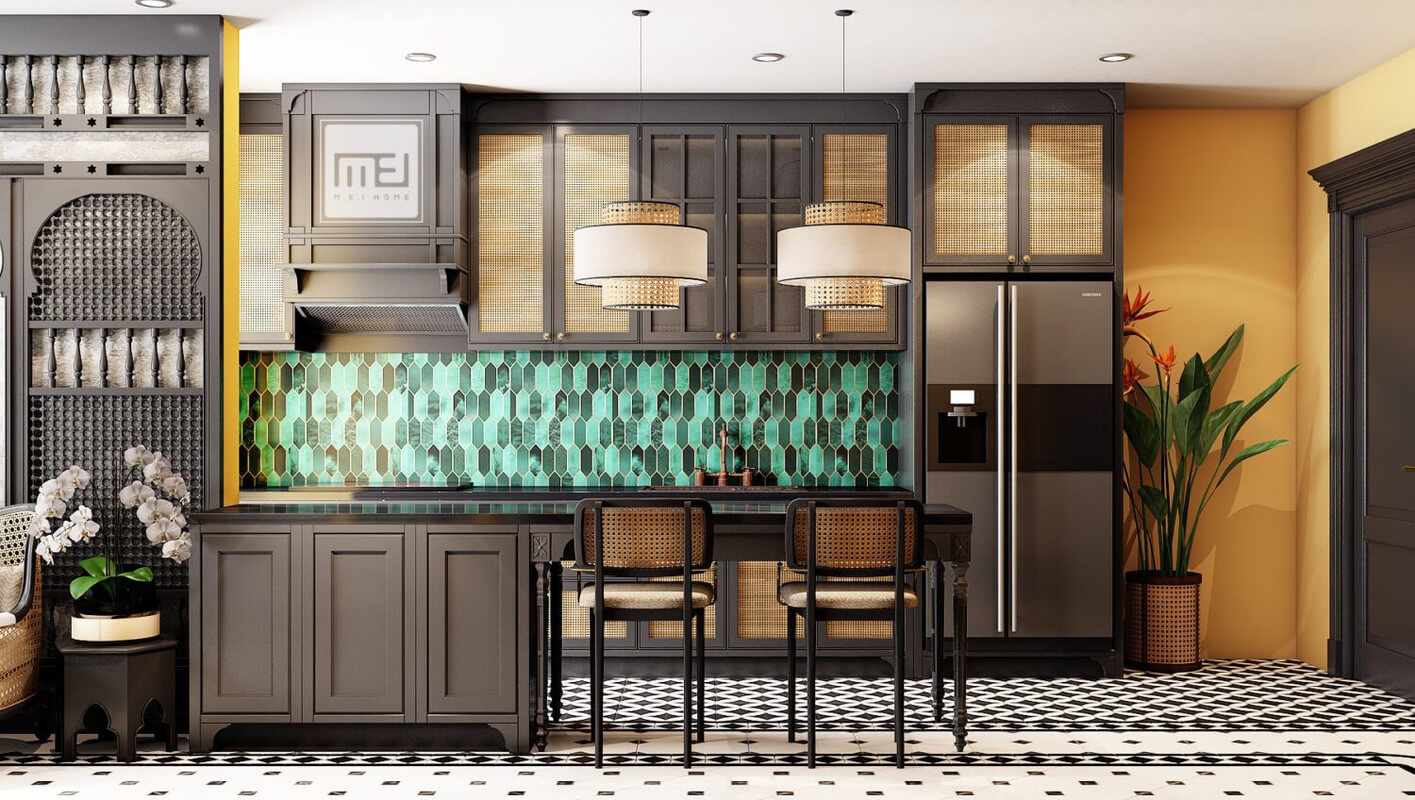  Indochine Livin g Room - Kitchen Interior Model by Meihome Diem
