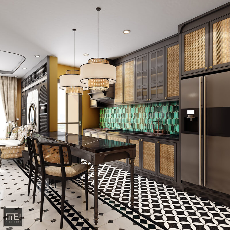  Indochine Livin g Room - Kitchen Interior Model by Meihome Diem