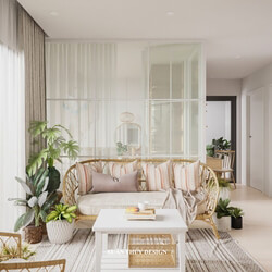  3D Living Room - Kitchen Interior By Phan Xuan Thuy 