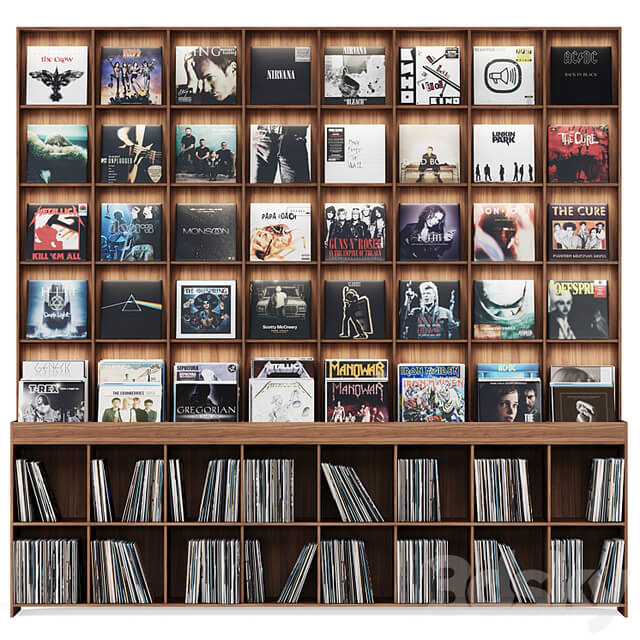 Rack with vinyl records for home or store