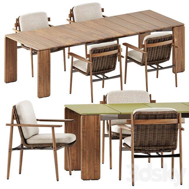 Trio Outdoor Dining chair and Drake Outdoor table by Minotti