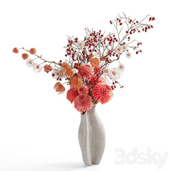 Autumn bouquet with dahlias, physalis and hawthorn 
