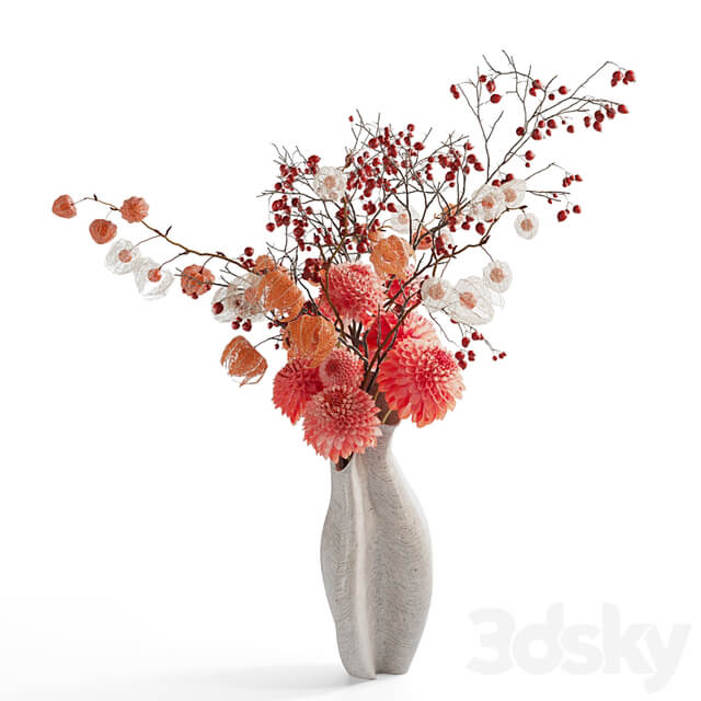 Autumn bouquet with dahlias, physalis and hawthorn