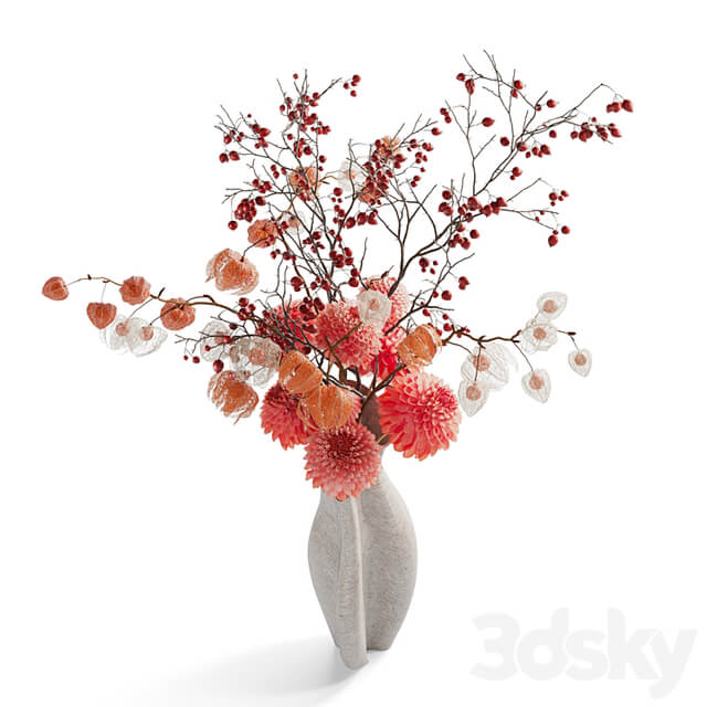 Autumn bouquet with dahlias, physalis and hawthorn