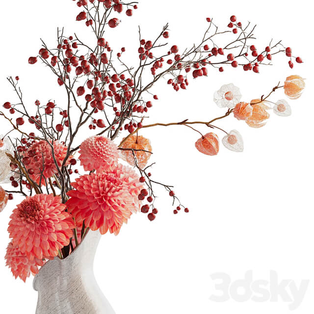 Autumn bouquet with dahlias, physalis and hawthorn