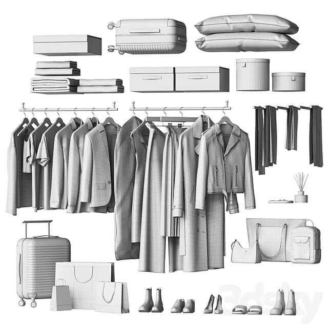 A set of clothes and accessories to fill a wardrobe or store and showroom