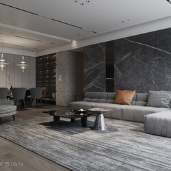  3D Living Room - Kitchen Interior By Nguyen Ha 
