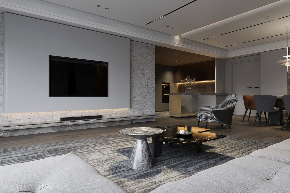  3D Living Room - Kitchen Interior By Nguyen Ha