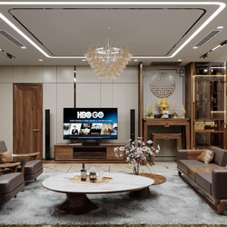  3D Living Room - Kitchen Interior by Tien Dat 