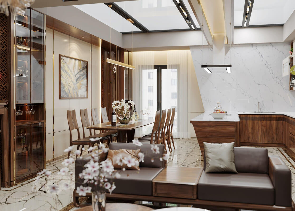  3D Living Room - Kitchen Interior by Tien Dat