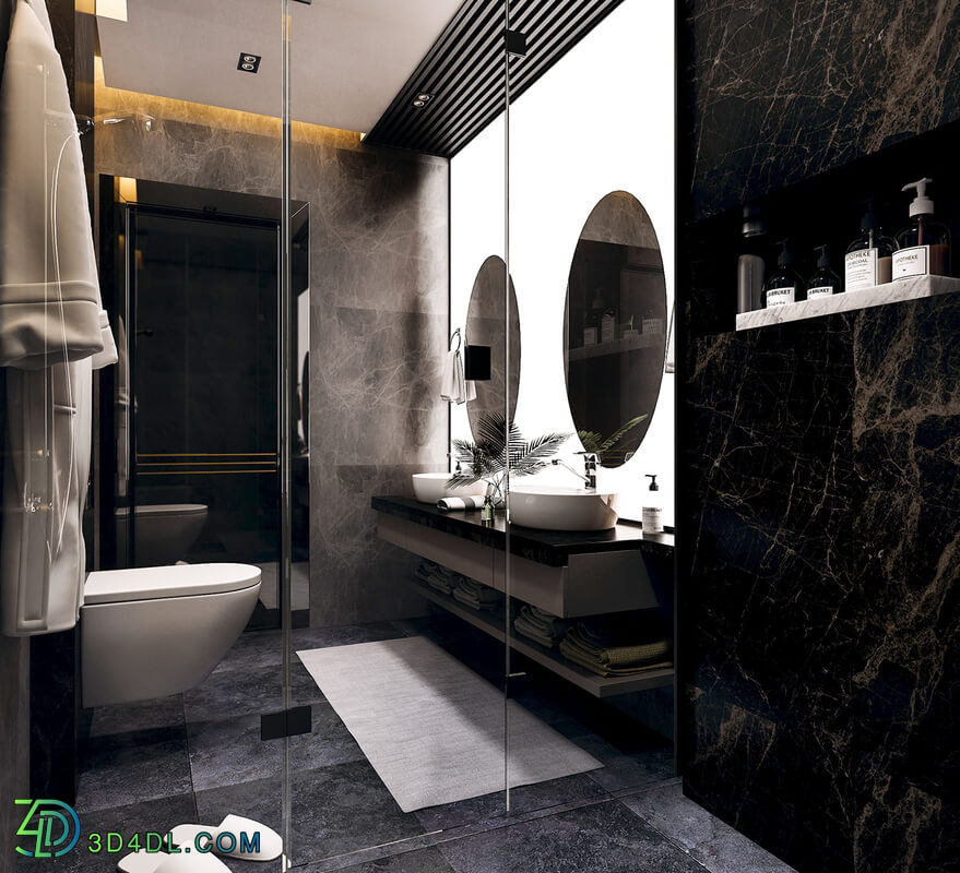 3D Interior Bedroom and WC Scenes File 3dsmax Free Download