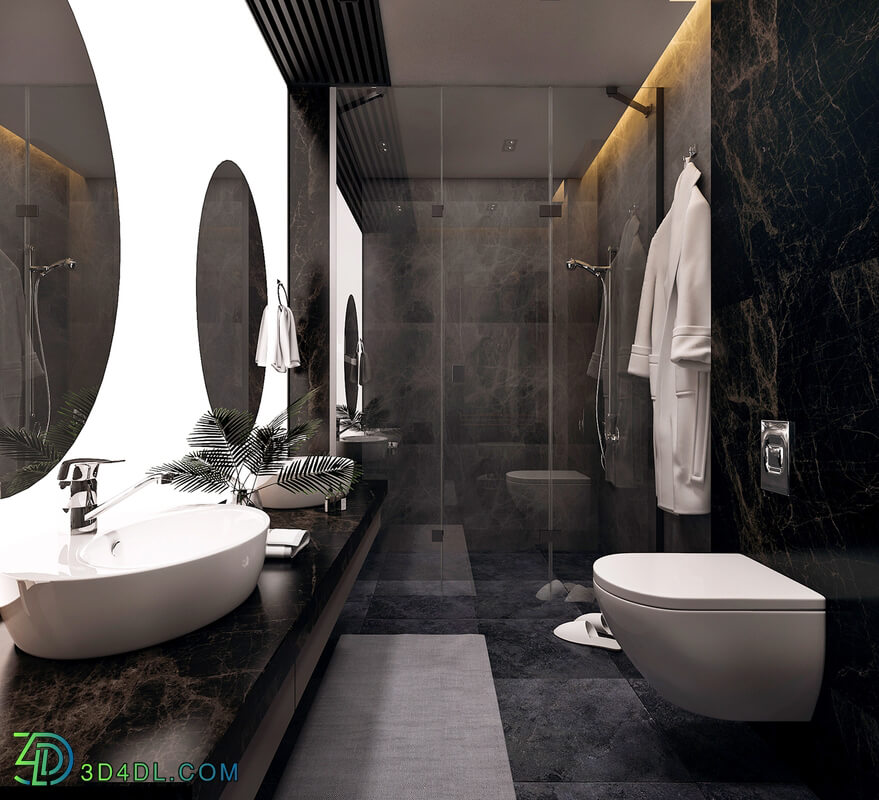 3D Interior Bedroom and WC Scenes File 3dsmax Free Download