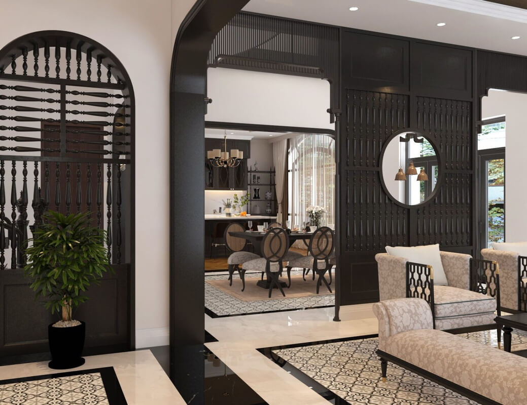  3D Indochine Living Room - Kitchen Interior By Quang Vi