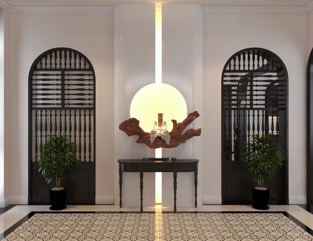  3D Indochine Living Room - Kitchen Interior By Quang Vi