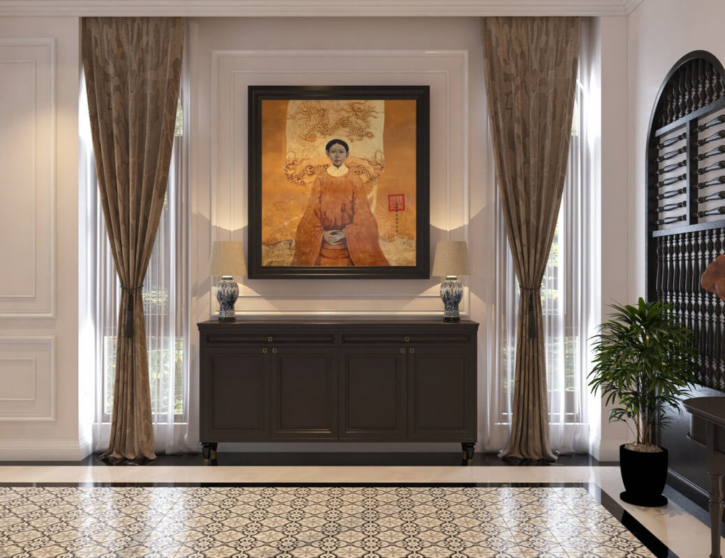  3D Indochine Living Room - Kitchen Interior By Quang Vi