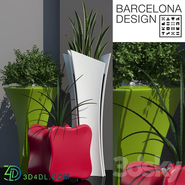 Barcelona design flowerpots set 01 3D Models
