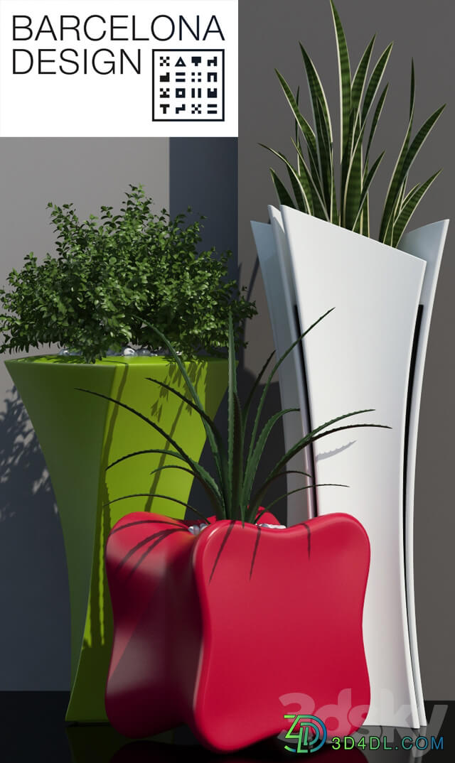 Barcelona design flowerpots set 01 3D Models