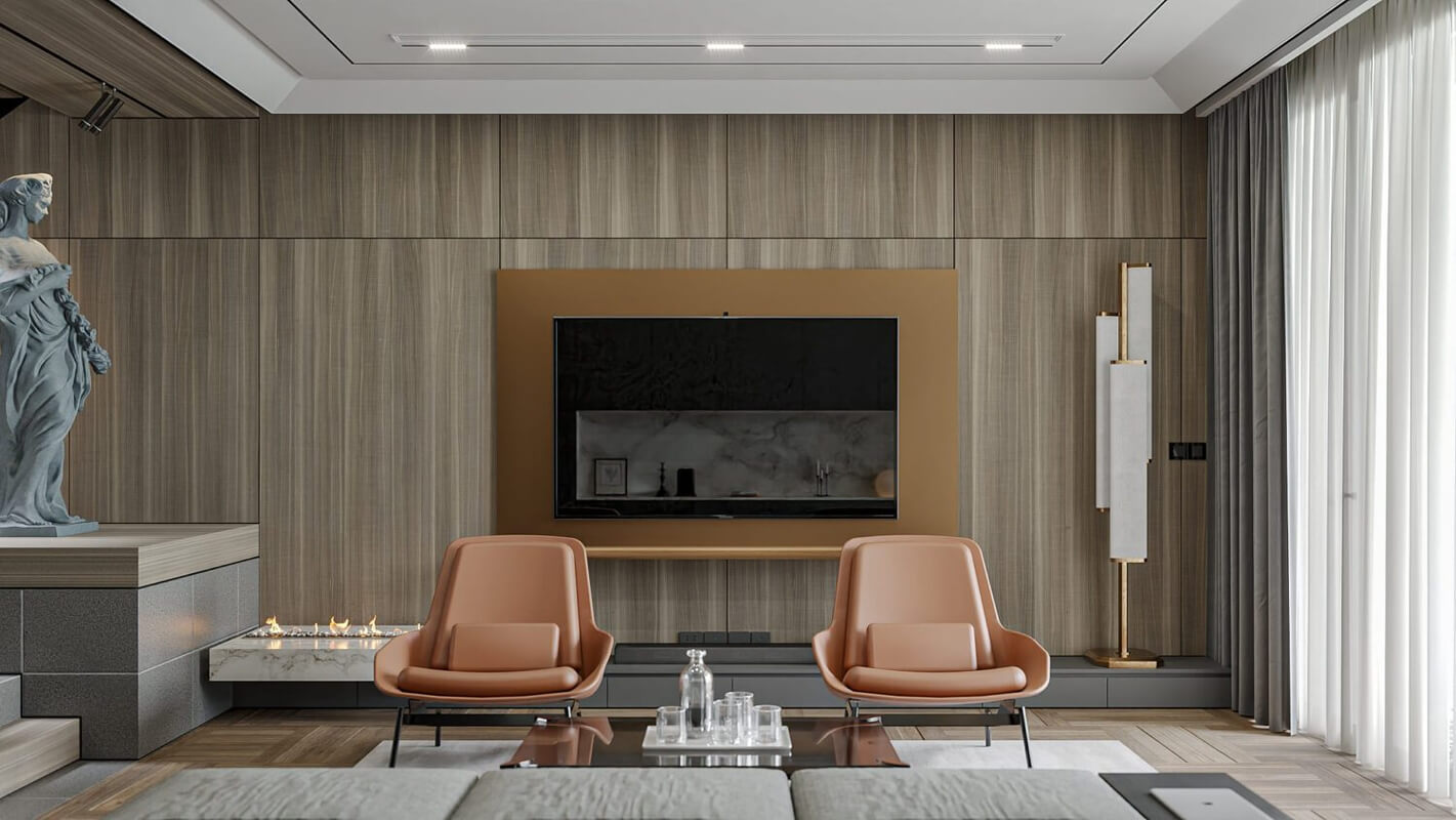  3D Living Room - Kitchen Interior By Nguyen Thien Khai