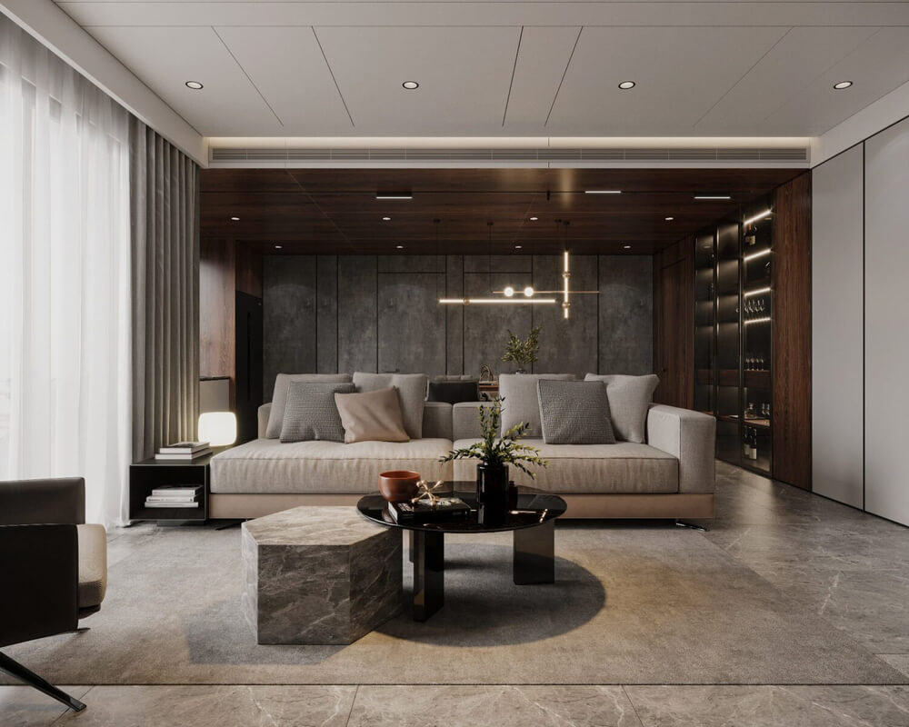  3D Living Room - Kitchen Interior By Phong Mai Nuovo