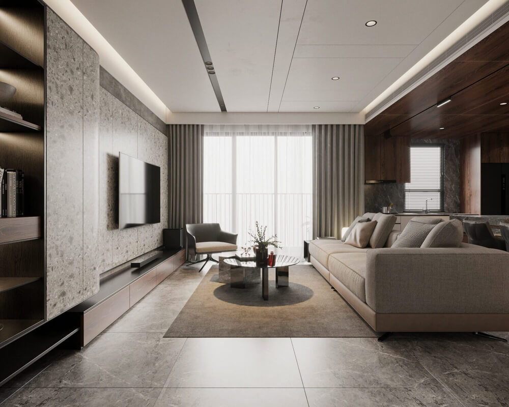  3D Living Room - Kitchen Interior By Phong Mai Nuovo