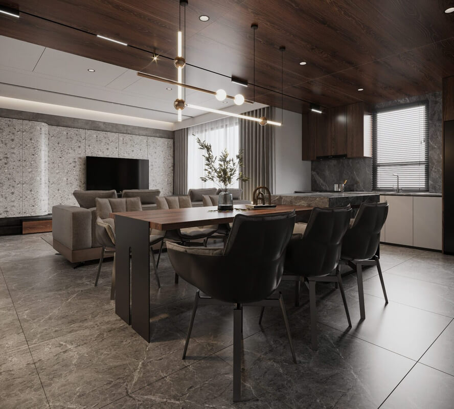  3D Living Room - Kitchen Interior By Phong Mai Nuovo