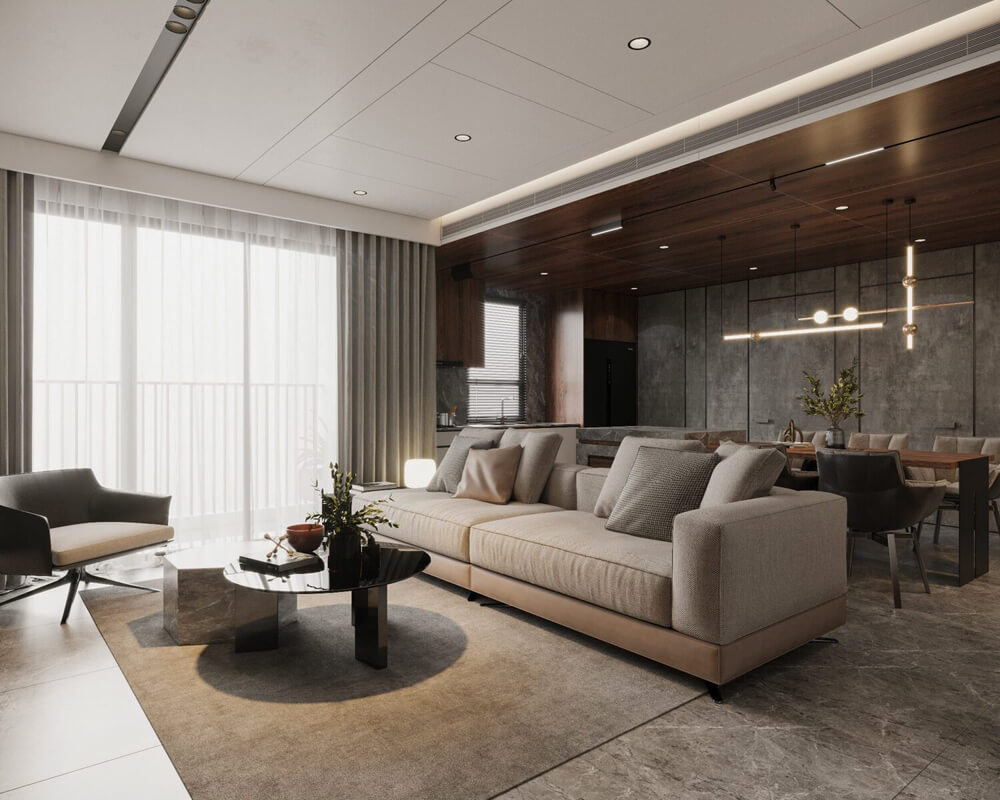  3D Living Room - Kitchen Interior By Phong Mai Nuovo