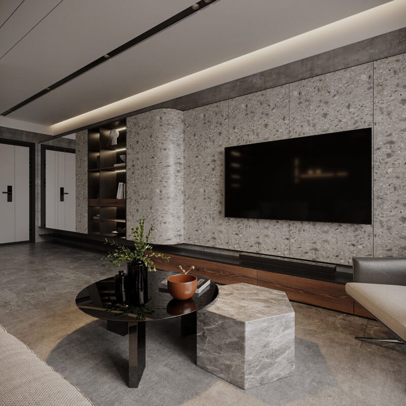  3D Living Room - Kitchen Interior By Phong Mai Nuovo