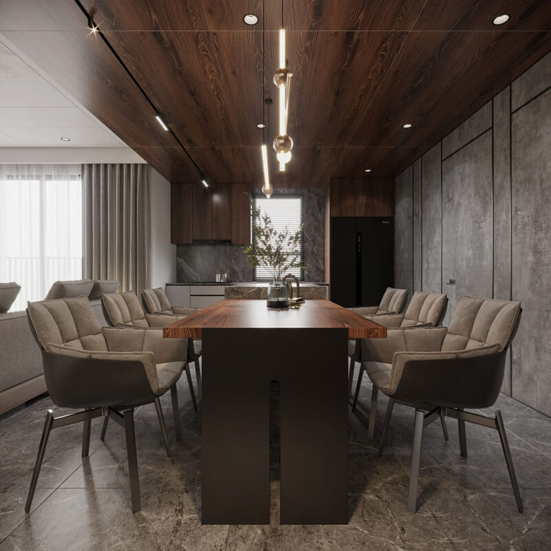  3D Living Room - Kitchen Interior By Phong Mai Nuovo