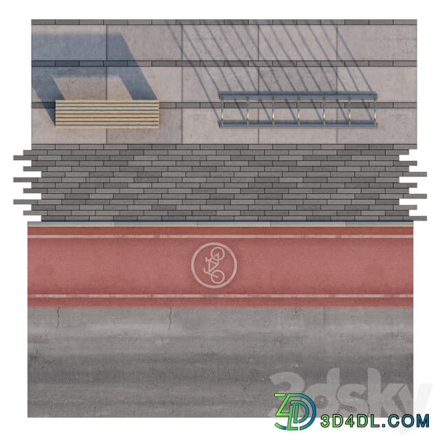 bike path to the sidewalk 3D Models