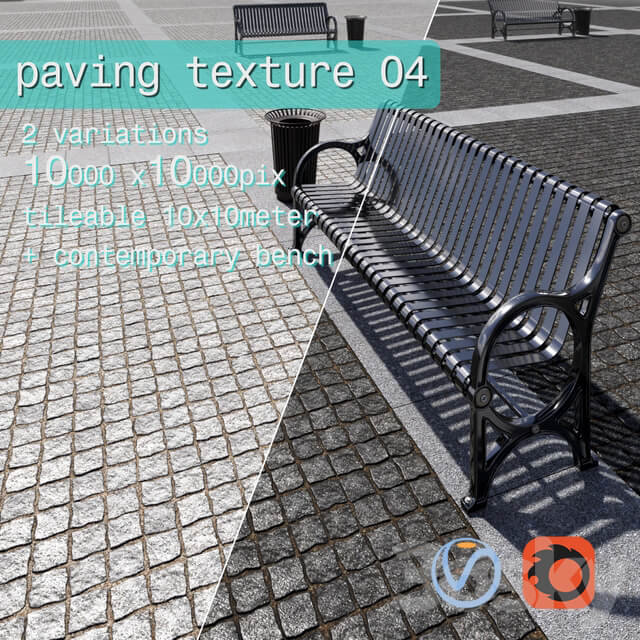 Paving granite damage regular HR street furniture 04 3D Models