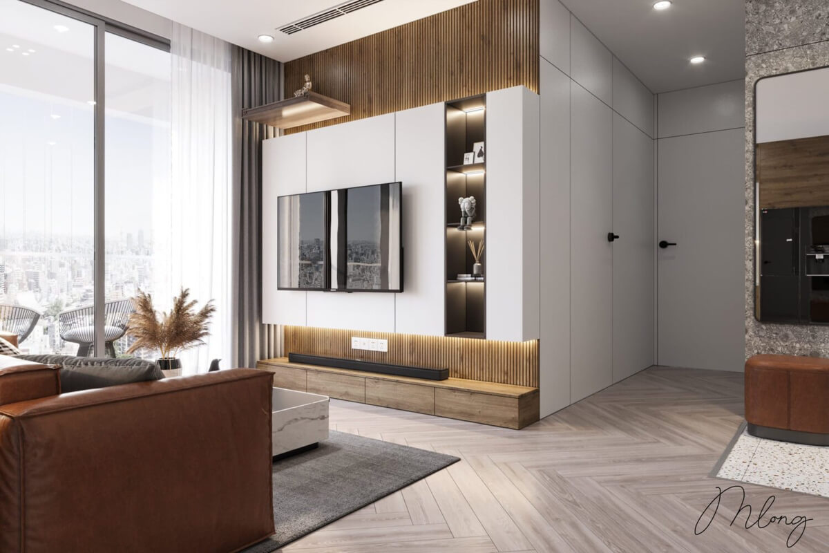  3D Living Room - Kitchen Interior By Pham Manh Long