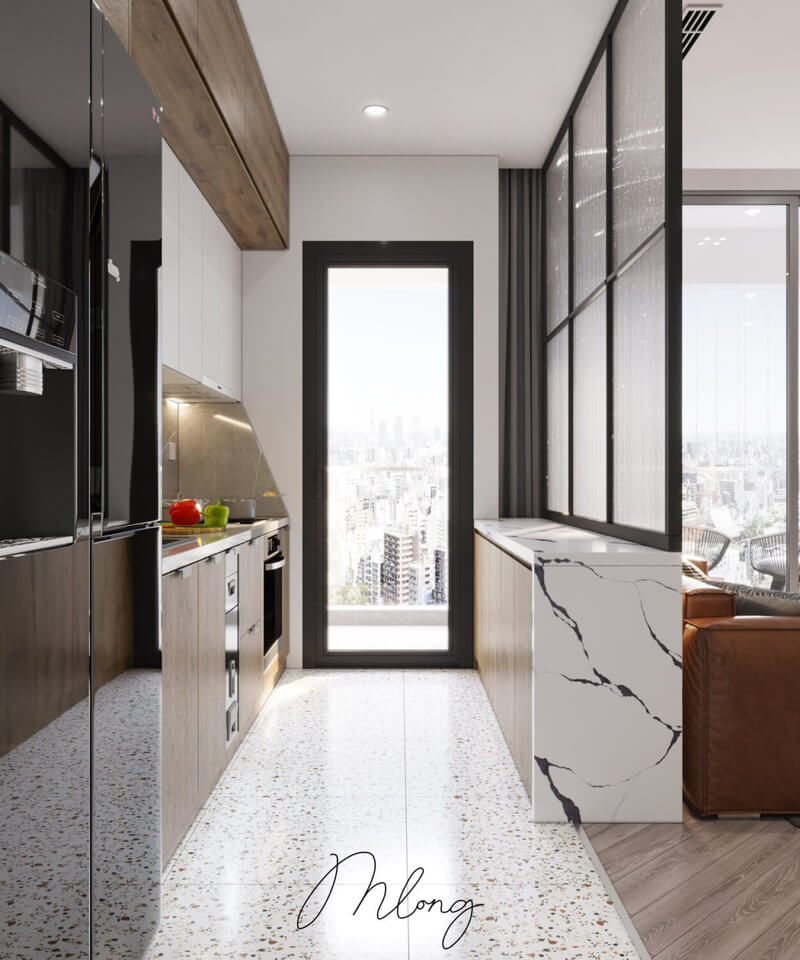  3D Living Room - Kitchen Interior By Pham Manh Long