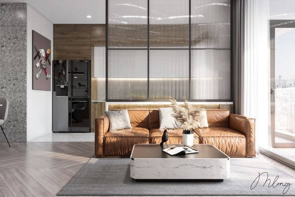  3D Living Room - Kitchen Interior By Pham Manh Long